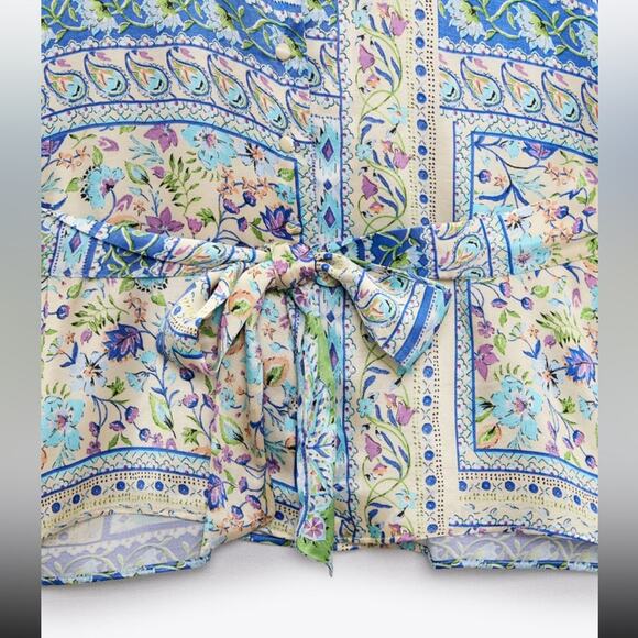 NWT Zara Belted Print Blouse. - Picture 5 of 5